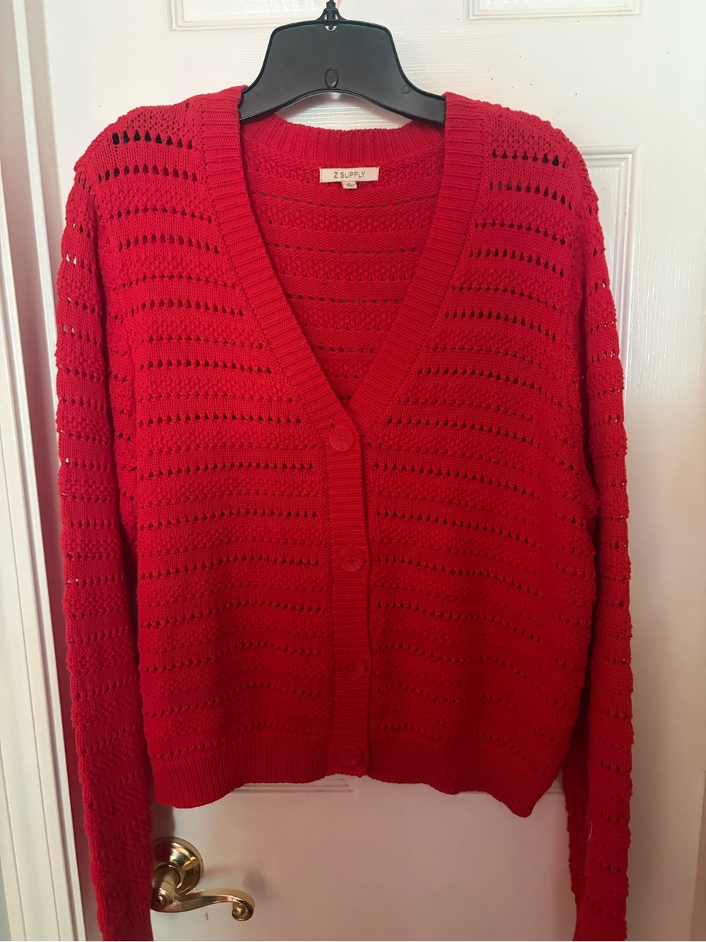 Z Supply Bright Red Open-Knit Button Cardigan